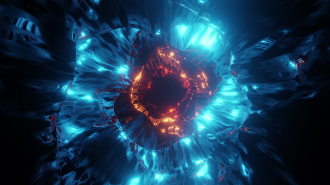 3D animation neon light with glowing blue and orange color effect