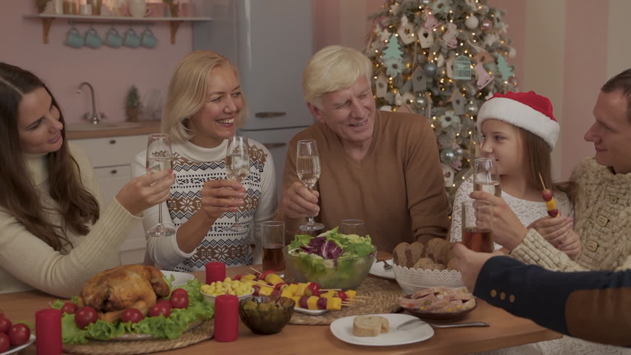 Happy Family Together Toasting And Celebrating Christmas Dinner 1 Free  Stock Video Footage Download Clips Family