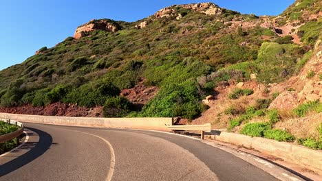 Recreational-tourist-drive,-popular-Sardinia,-beautiful-sunshine-weather