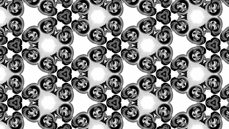 4k seamless looped animation of black and white pattern with ribbons are twisted and formed complex circular structures like symmetric ornament pattern or kaleidoscopic