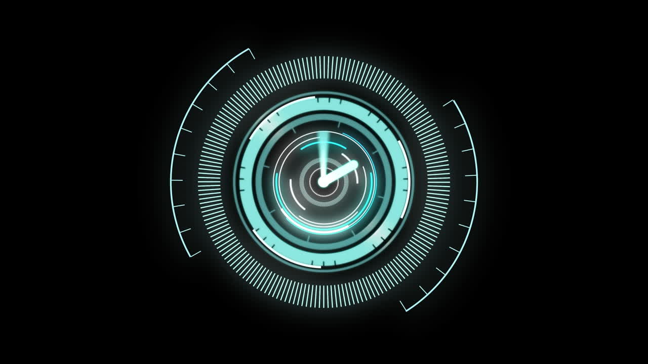 Animation of scope scanning with clock over black background