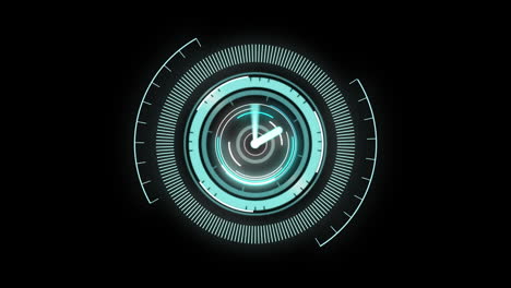 animación de escaneo de alcance con reloj sobre fondo negro
