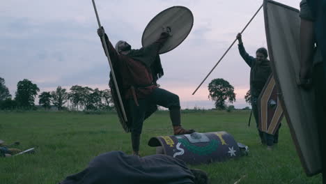 medieval reenactment battle scene