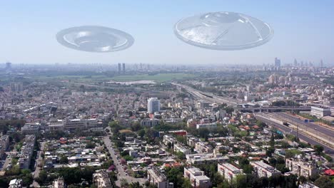 ufos over tel aviv cityscape