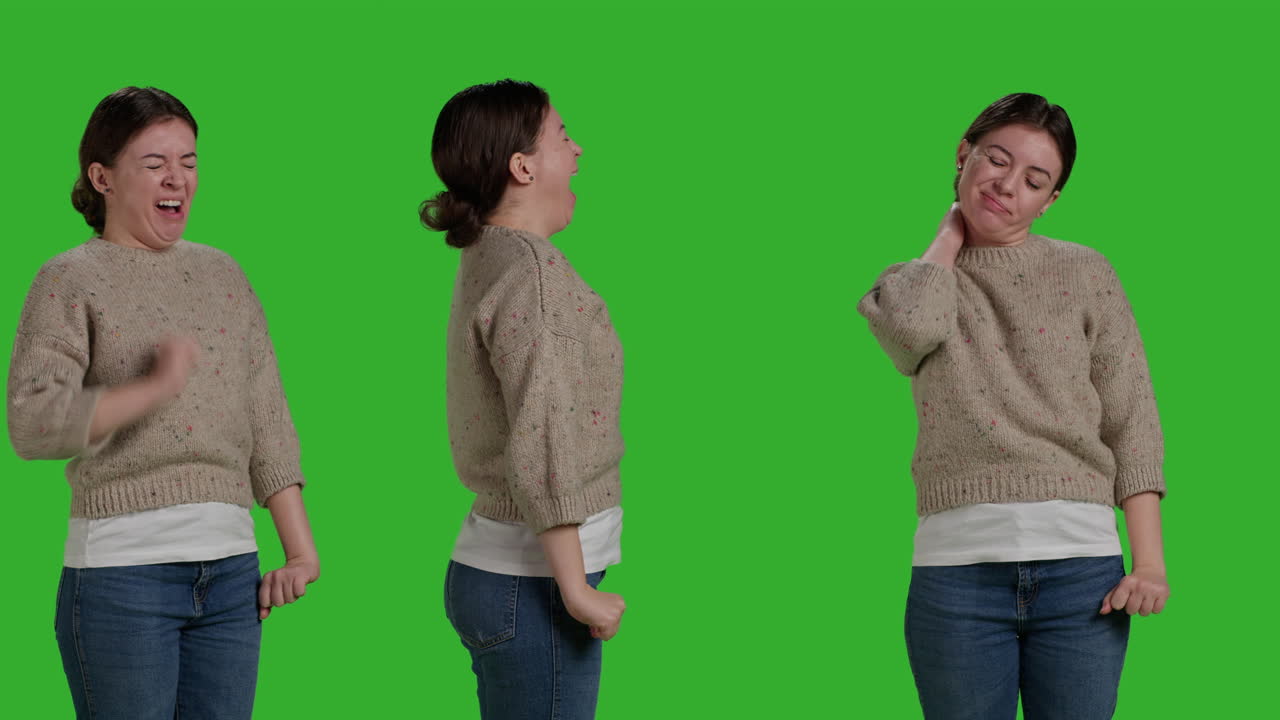 Emotional Woman in Studio on Green Screen