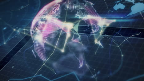 animación de la interfaz con el procesamiento de datos y el globo de las redes de plexo contra un fondo negro