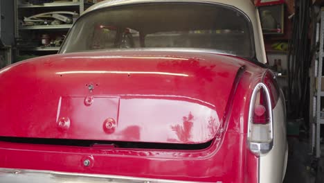 view of the trunk of the volga m21 in the restoration workshop