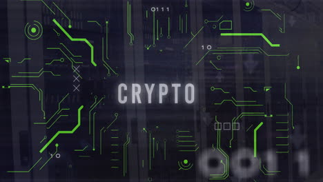 animación de texto criptográfico con conexiones y procesamiento de datos a través de la sala de servidores