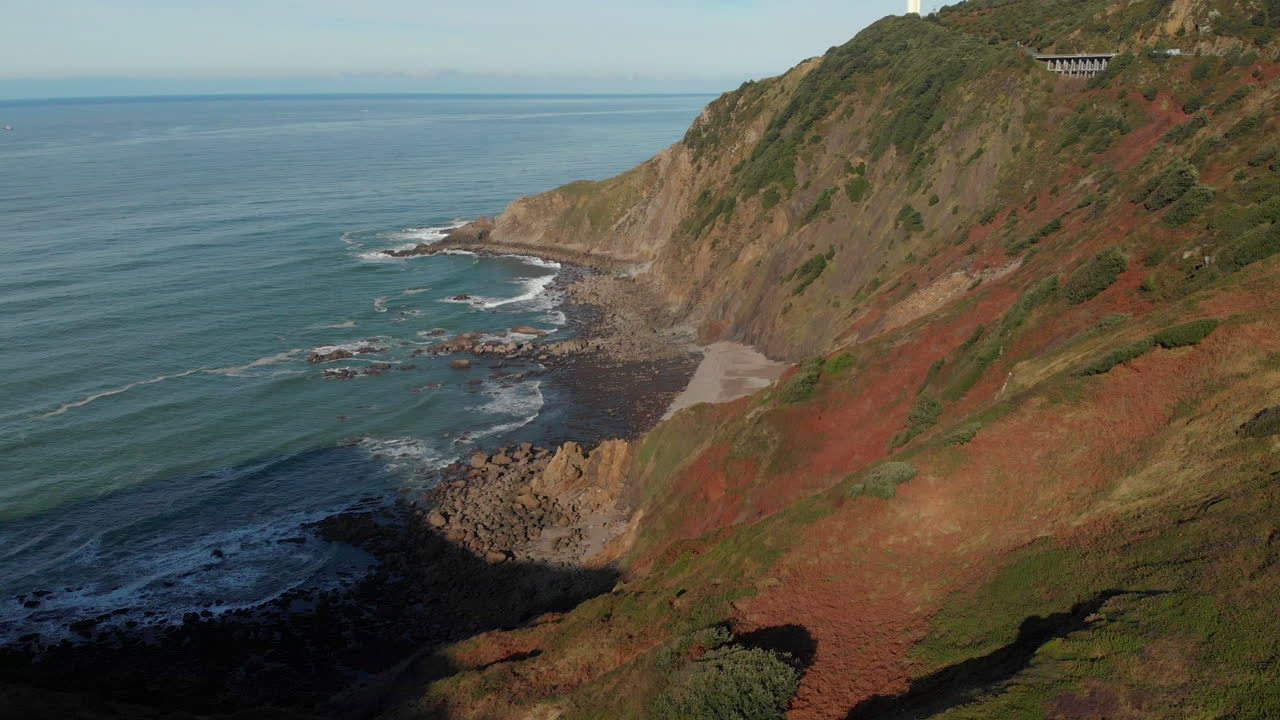 Drone footage: cliff and ocean at sunset. Basque Country