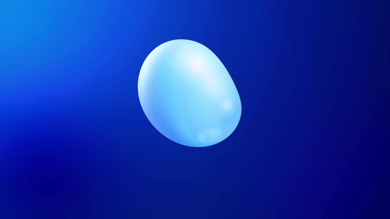 3d abstract background with droplets of molten wax merge and fly apart drops in liquid. Subsurface scattering material with internal blue glow. Seamless loop in 4k. 37