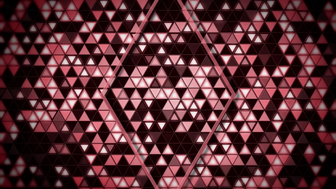 Geometric background featuring a mosaic of glowing pink and red triangles with a central overlapping rhombus frame border. Loop animation.