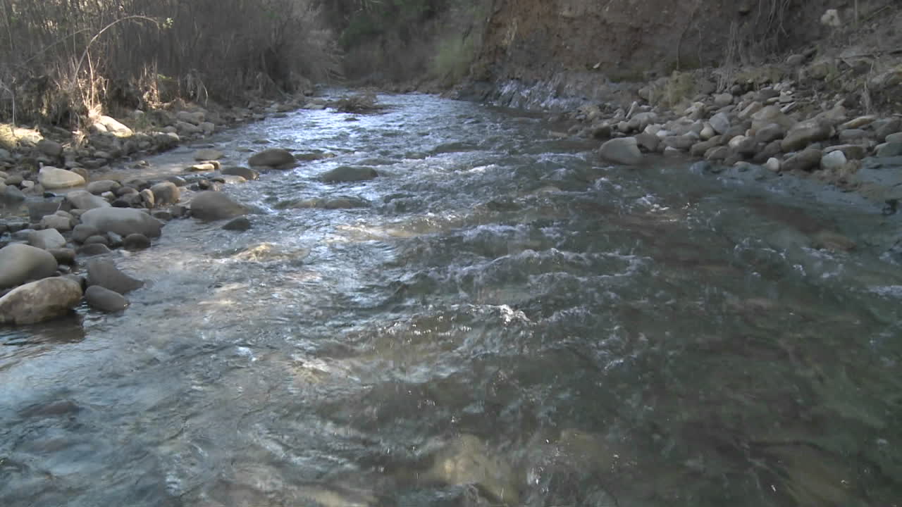 Acqua che scorre nel torrente San Antonio a Ojai, California.