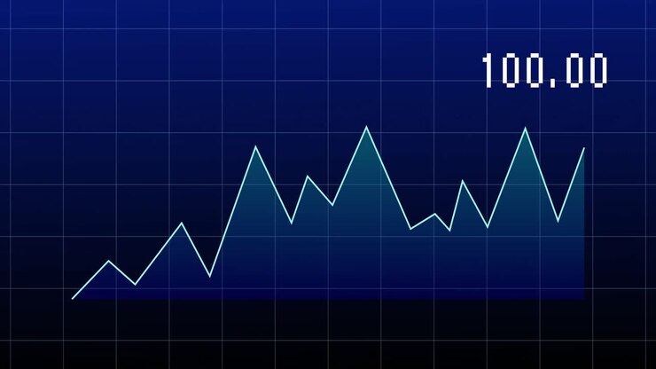 Animazione di un grafico finanziario su sfondo blu scuro