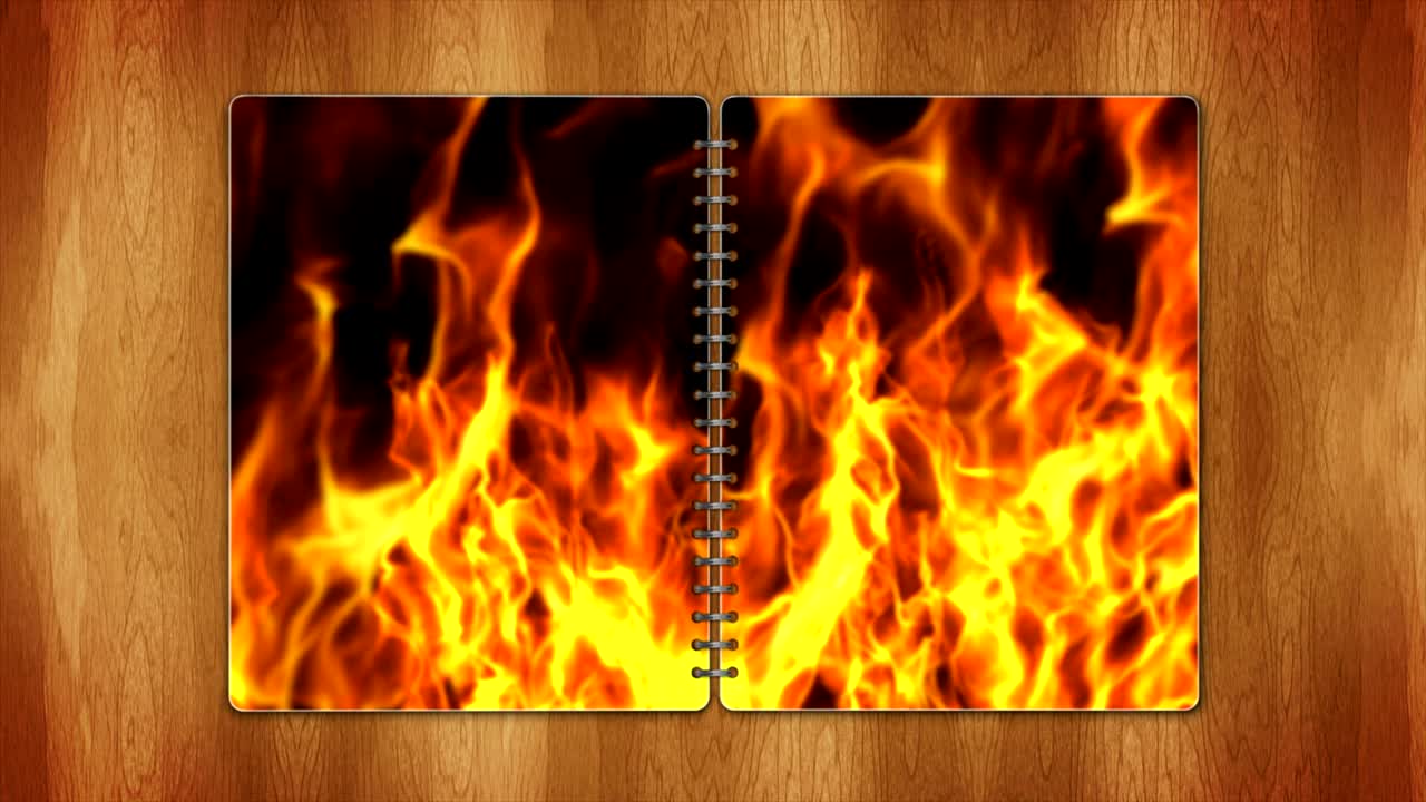 partículas de llamas fondo en las páginas del libro animación, fondo, bucle