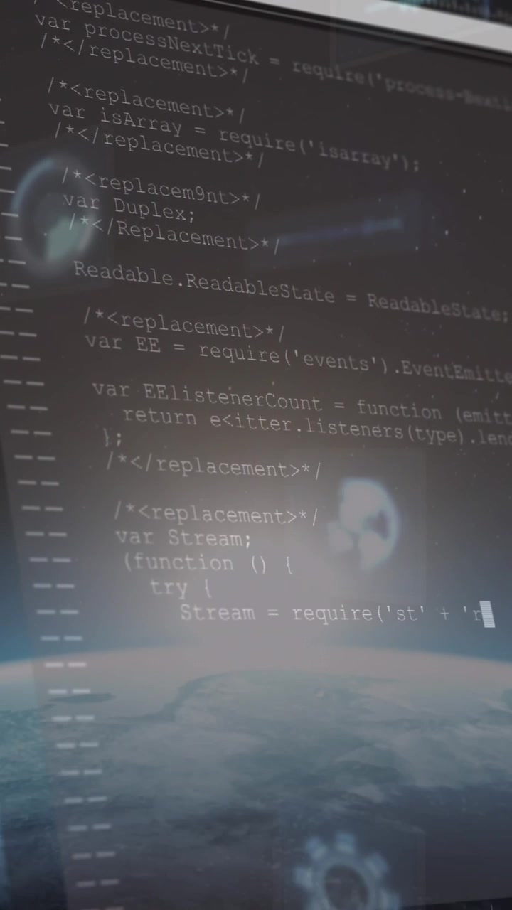 Animazione dell'elaborazione dei dati su schermi e scansione di display di monitoraggio sulla Terra