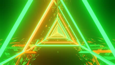 Flying-through-an-endless-loop-of-green-and-orange-triangles