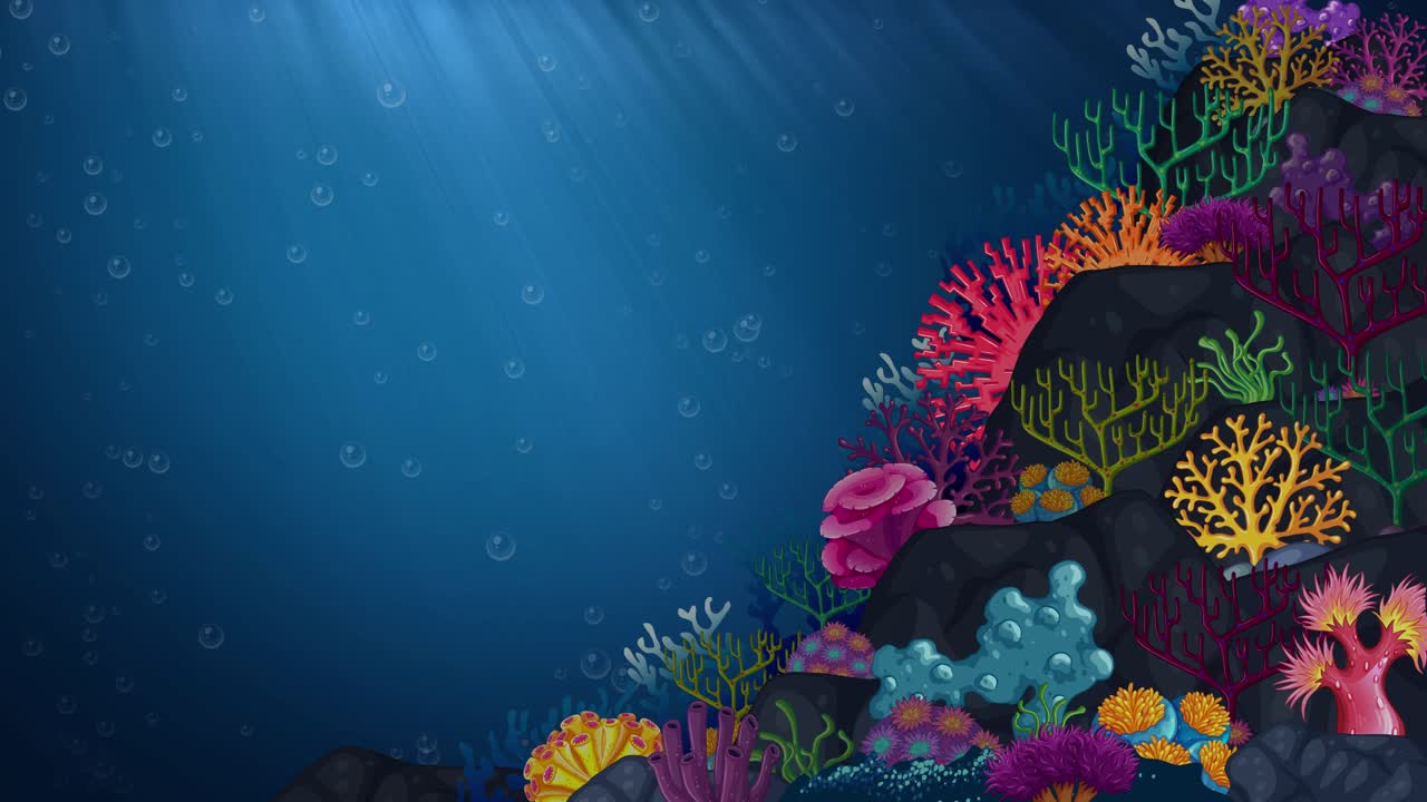 Colorful coral reef animation with diverse marine life