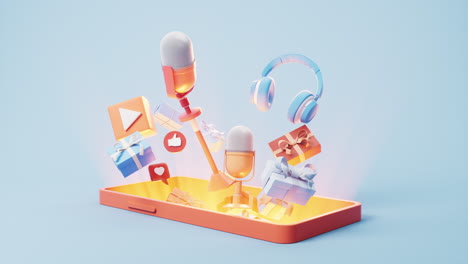 entertainment and online live streaming on mobile phone, 3d rendering.