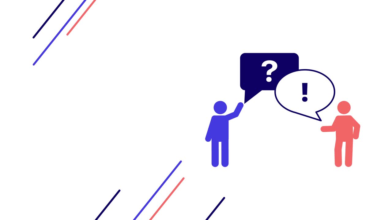 질문표와 호평표가 있는 두 개의 문자의 4k 비디오.