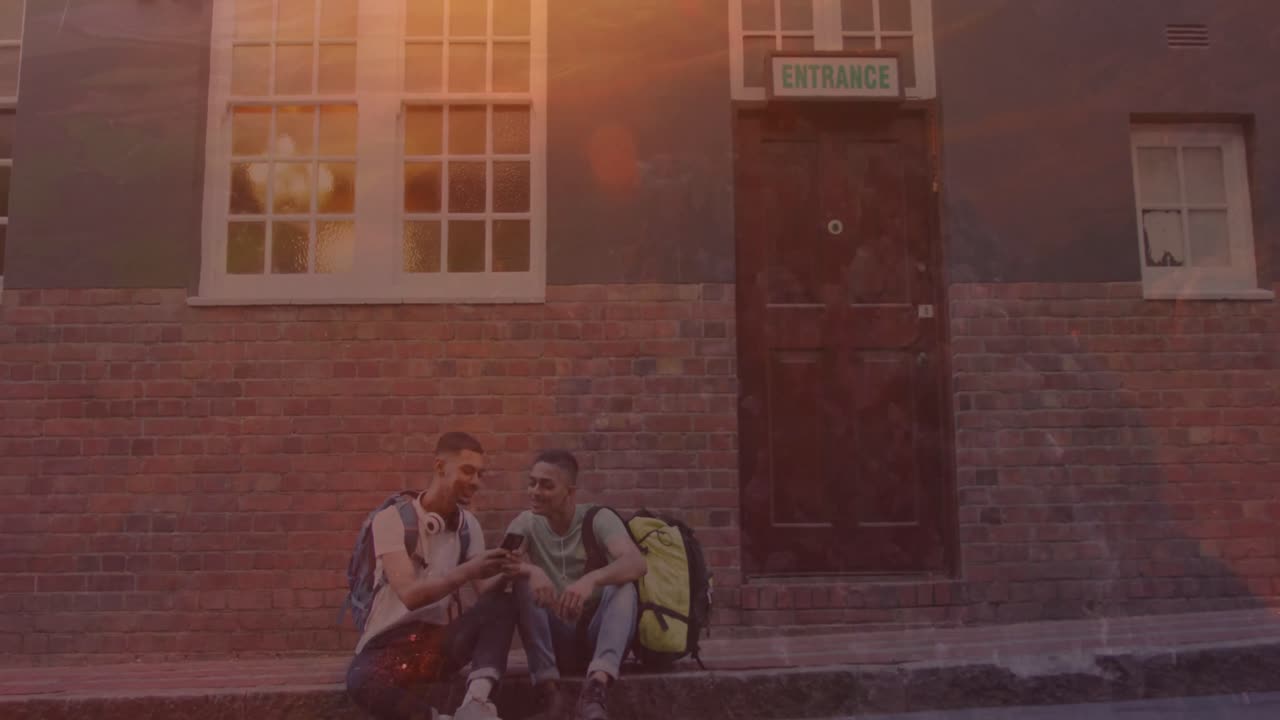 두 인종의 남성 커플이 대화하는 풍경의 애니메이션