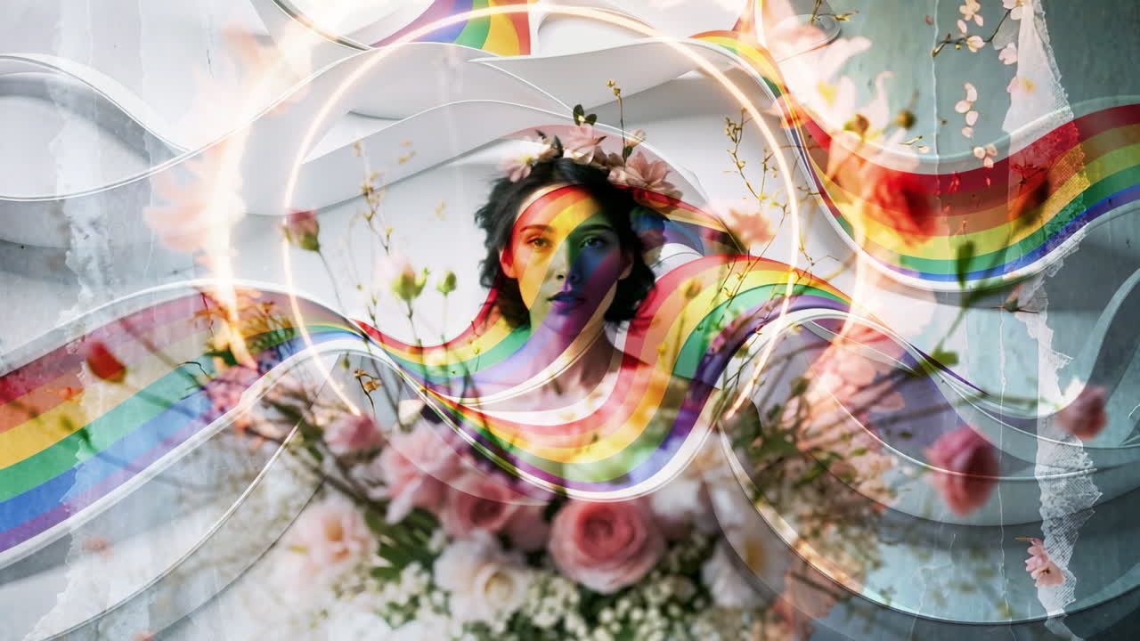 Vibrant Rainbow and Floral Art with a Woman