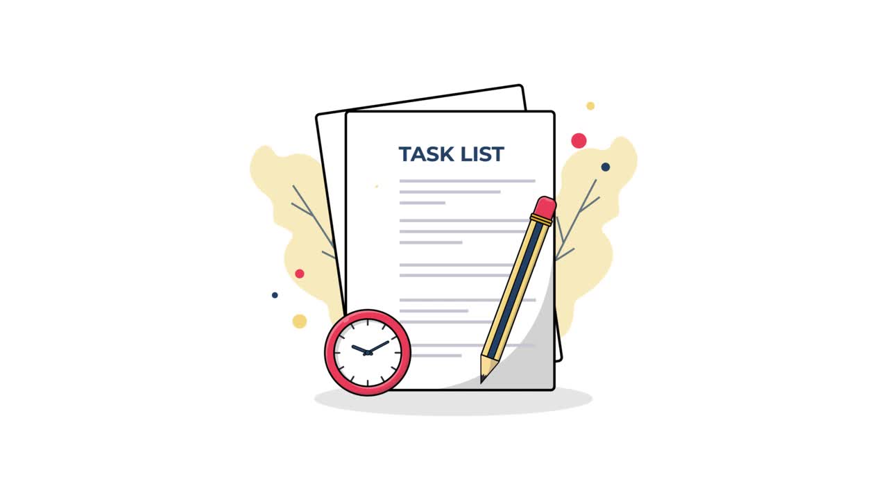 Animated Task List with Checkmarks and Time Management