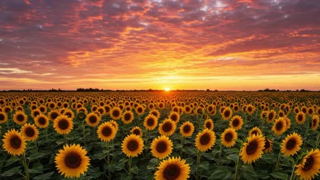 vibrant sunflower field under a stunning sunset sky with dramatic colors highlighting the beauty of nature in a picturesque landscape scene