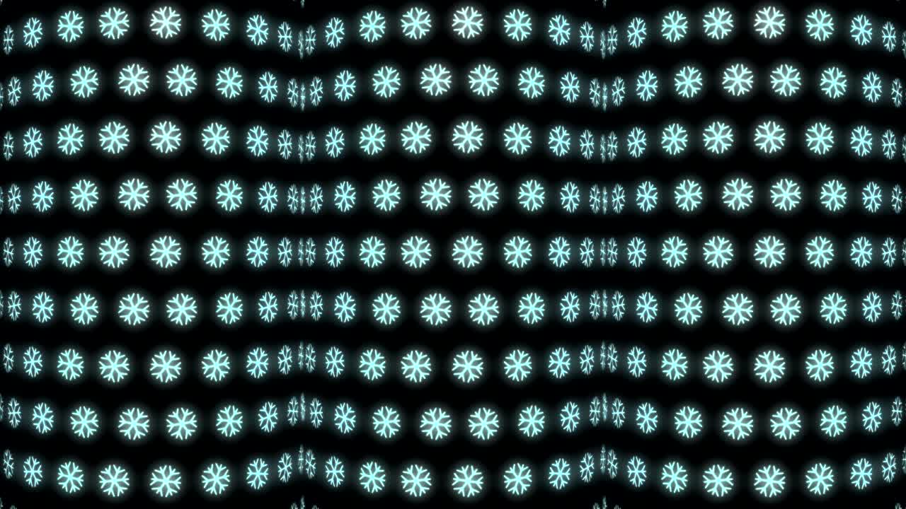 fondo de patrón navideño de neón de copo de nieve en animación de bucle blanco y negro