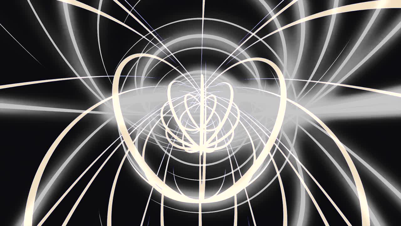 movimiento rápido abstracto de líneas blancas que forman círculos en fondo negro, bucle sin costuras. animación. rayos monocromáticos y rayas curvas que se mueven en diferentes direcciones