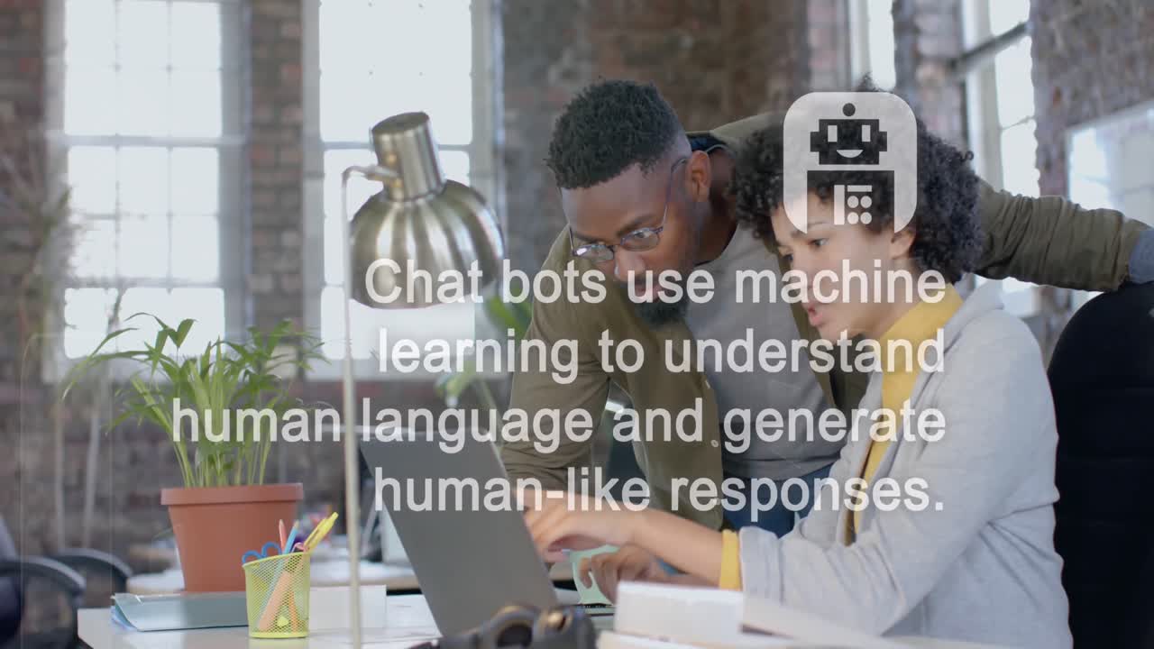 Animation of ai chat over diverse colleagues working in office