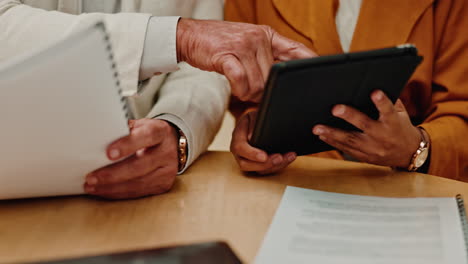 documents, meeting and hands of business people