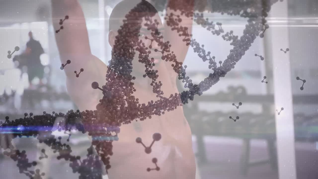 dna 가닥 스피닝과 데이터 처리의 애니메이션 강한 남자 운동