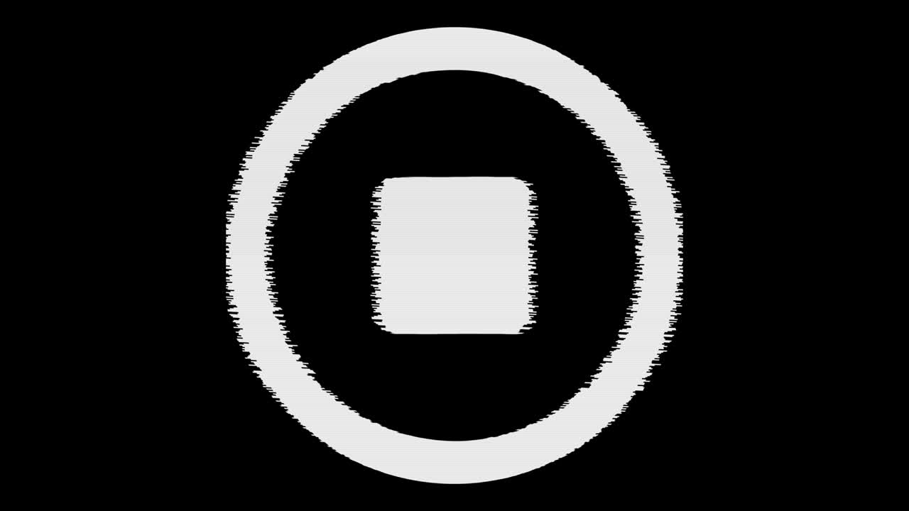 Animated motion of blink or Glitch effect Stop media sign on circle symbol. Alpha channel Matted with color black