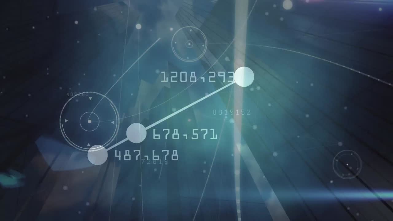 불빛과 마천루 위의 숫자를 가진 연결의 애니메이션