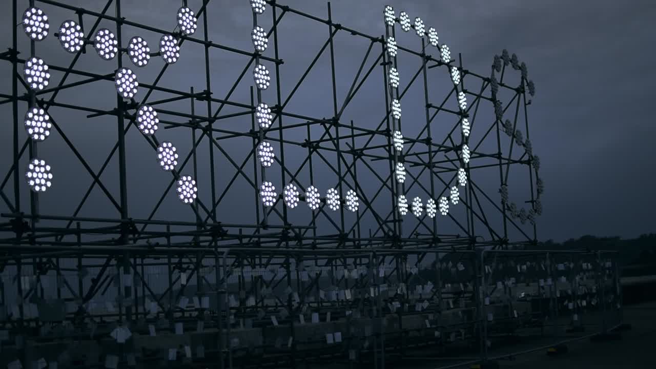 Close up shot of the lights on an art structure