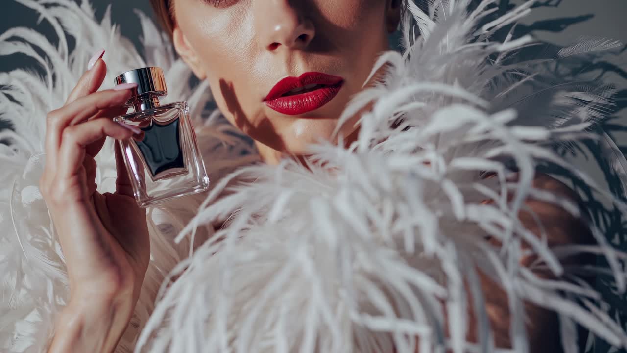 Donna con profumo e piume