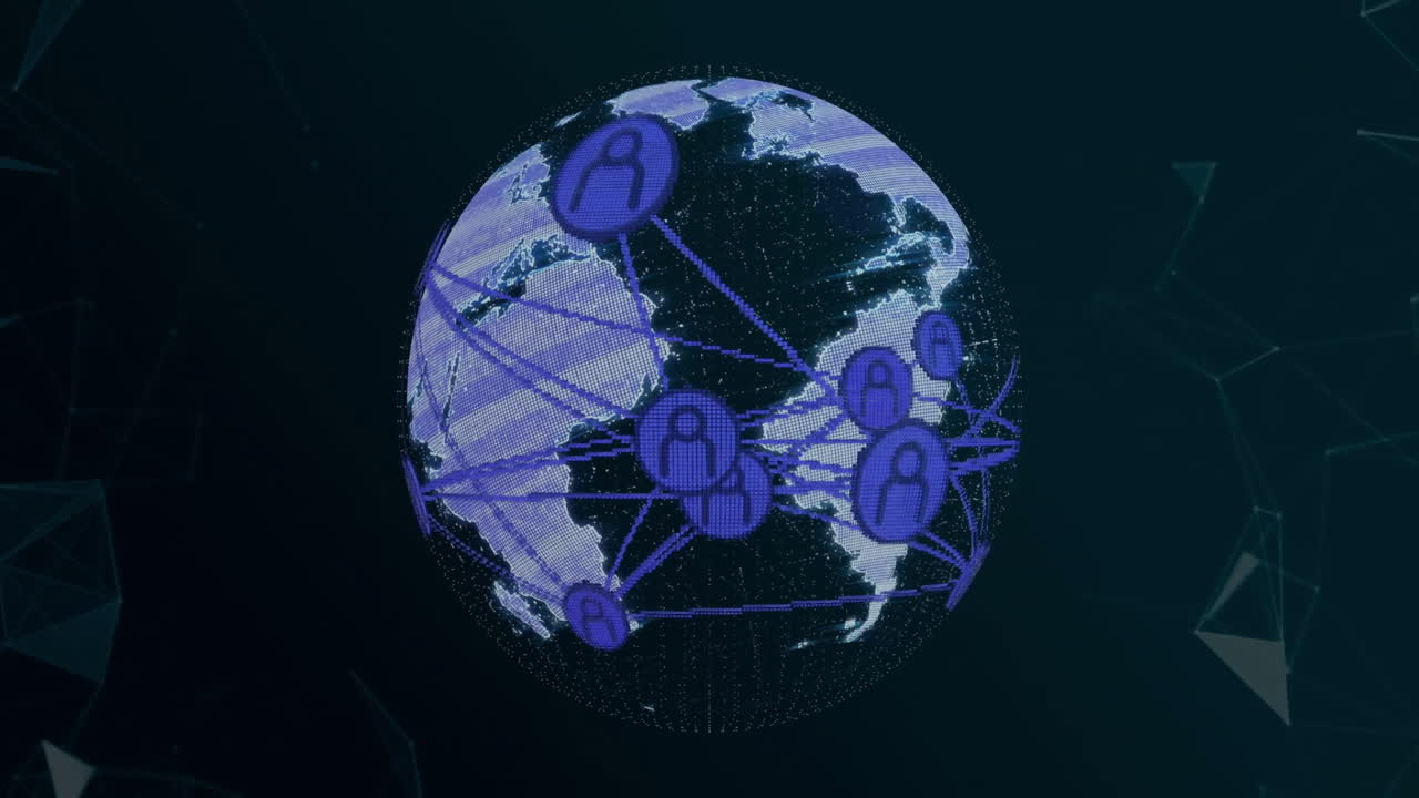 Animation of network of connections over globe on black background