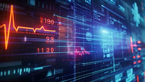 futuristic medical interface with ecg waveform and vital signs