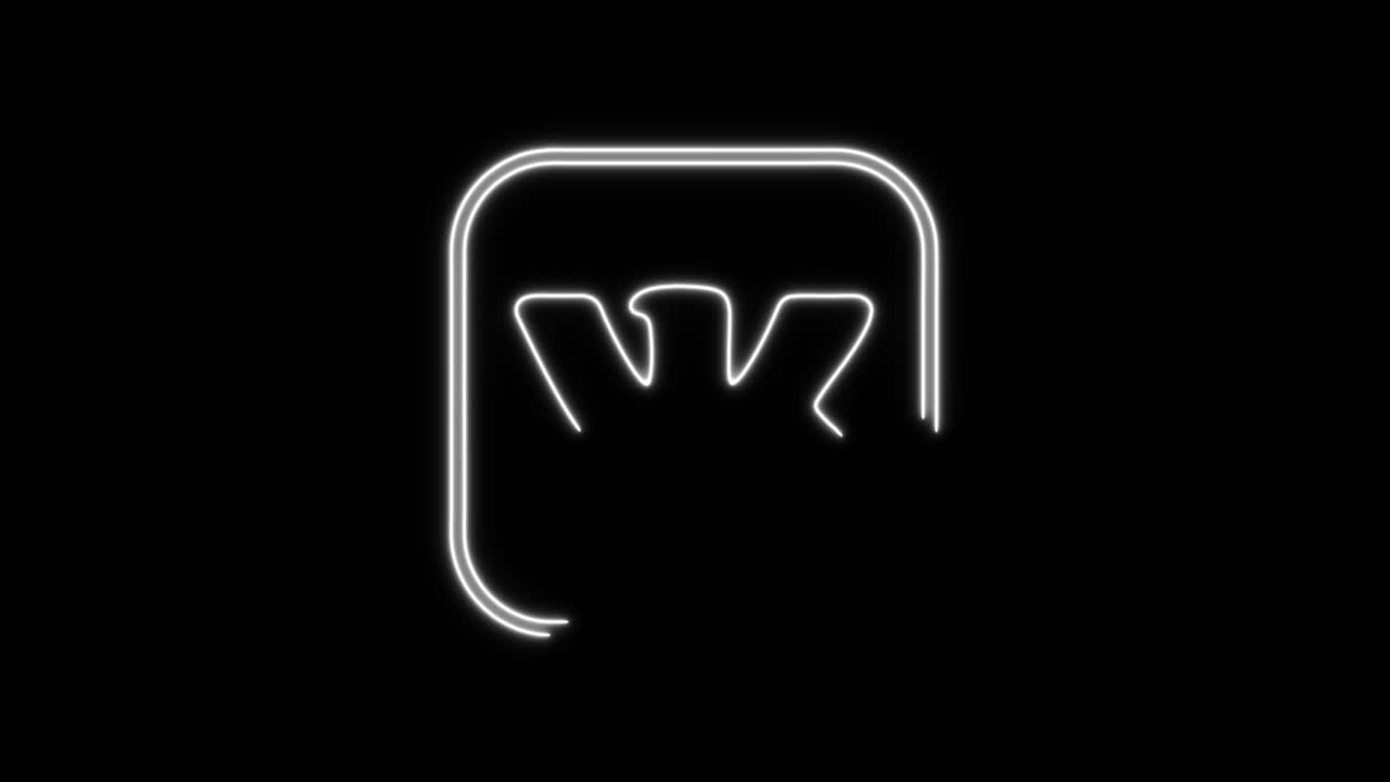 Animazione del logo del social media VK con contorno al neon.