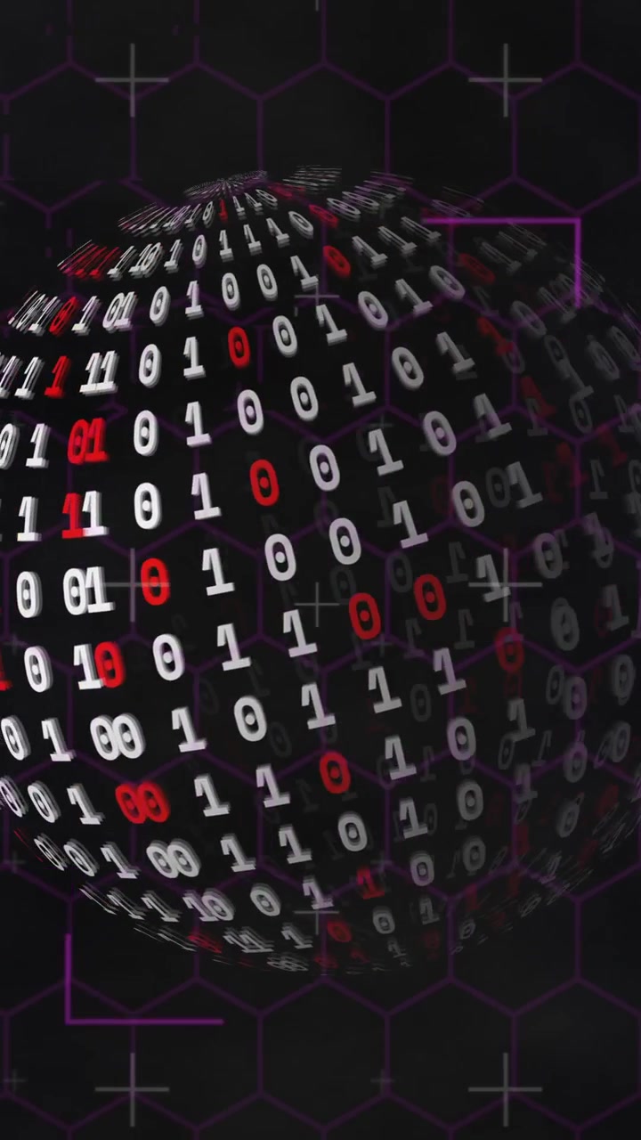 Animation of globe of binary coding over shapes