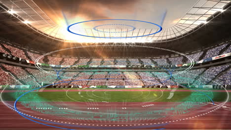 animation of blue and white circles over sports stadium