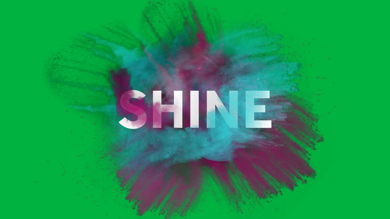 Animation of shine text with colorful smoke on black background