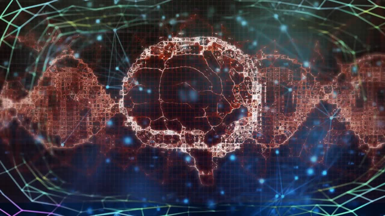 animación del procesamiento de datos y el cerebro en fondo negro