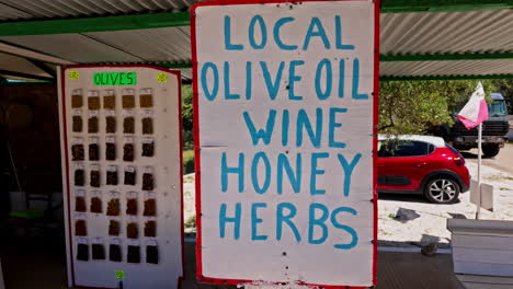 local olive oil, wine, honey, and herbs for sale
