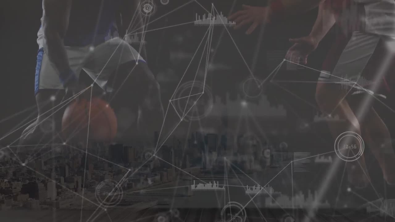 농구를 하는 다양한 남성들에 대한 연결의 애니메이션