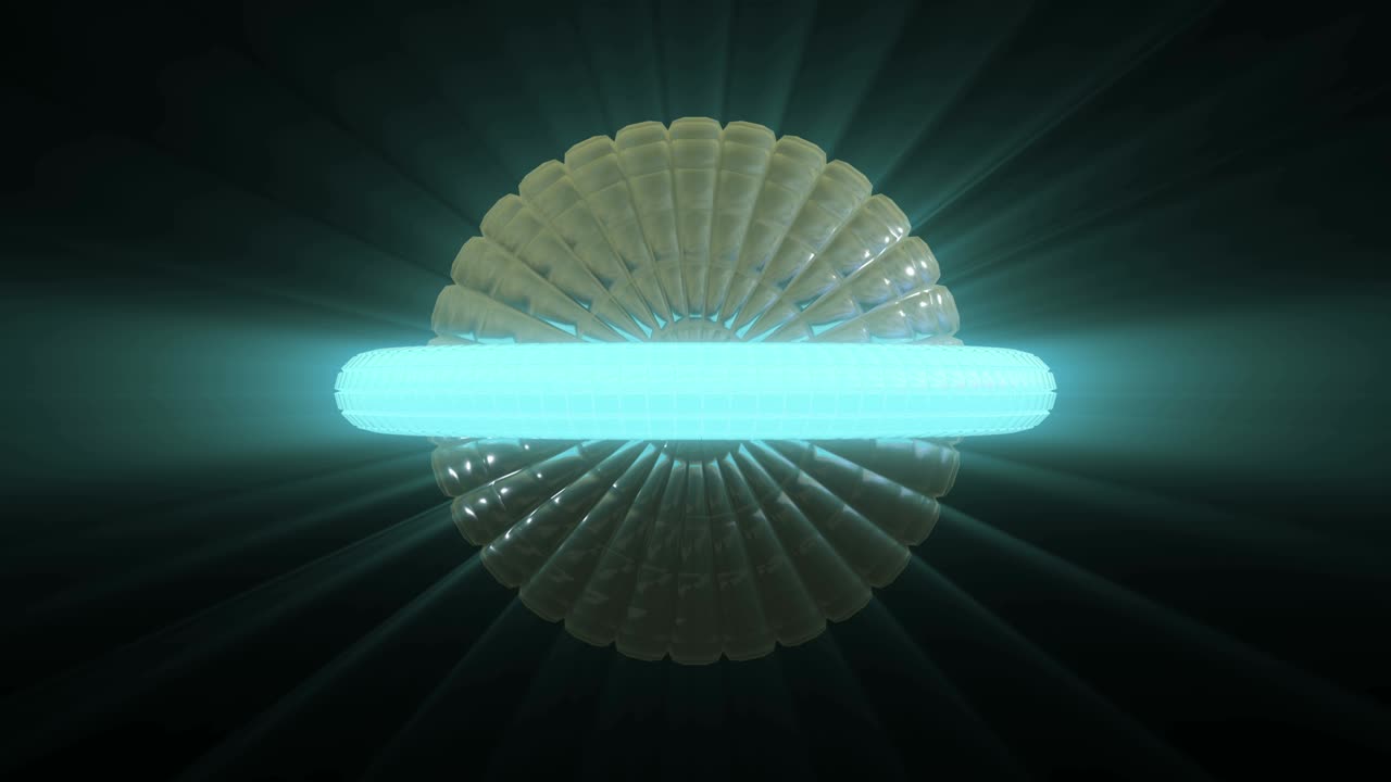 알파 채널을 가진 사각형으로 구성된 미래의 기하학적 공의 회전, 구를 중심으로 움직이는 네온 도, 원활한 패턴.