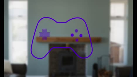 Animación-Del-Icono-Del-Gamepad-Sobre-El-Interior-De-La-Casa