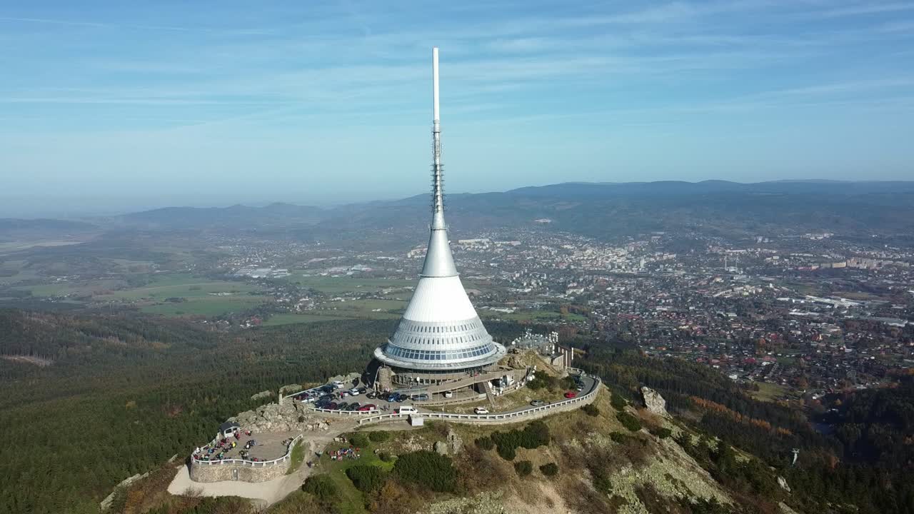 Iconic Structure Of Jested Tower And Hotel In The Czech Republic. Aerial Drone Shot