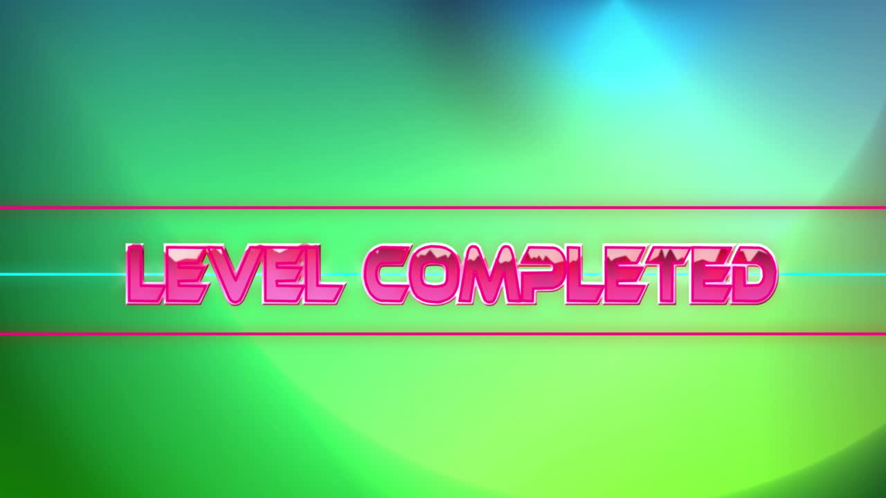 Animation of level completed text over colourful lights
