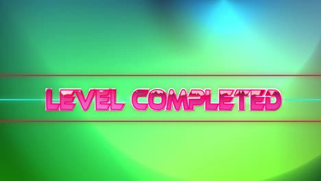 animation of level completed text over colourful lights